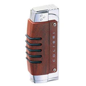 Colibri Quantum Crossfire Cigar Torch Lighter Burl Lacquer & Polished Silver